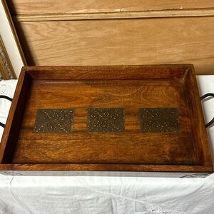 Elegant Wooden Tray with Brass Accents